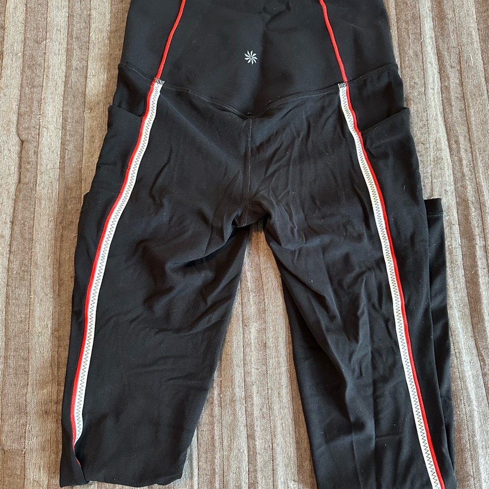 Athleta Black Leggings with Red and White Trim